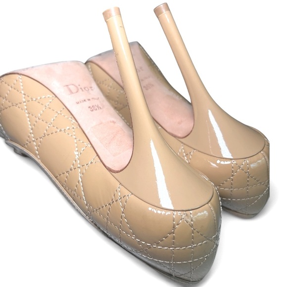 Dior nude  Cannage Patent Leather Peep Toe Platform Pumps Heels Made in Italy - Picture 7 of 11